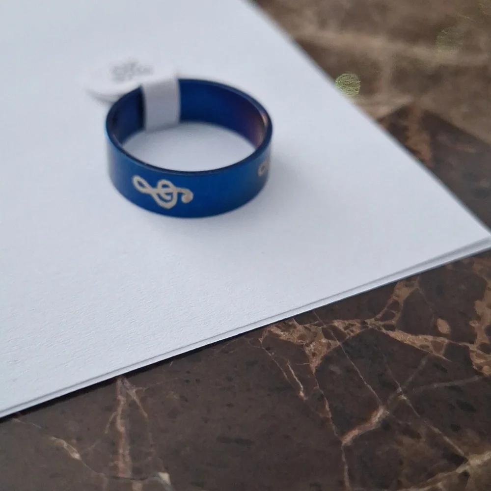 Treble Clef Blue Stainless Steel Men's Size 11 Ring new with tag